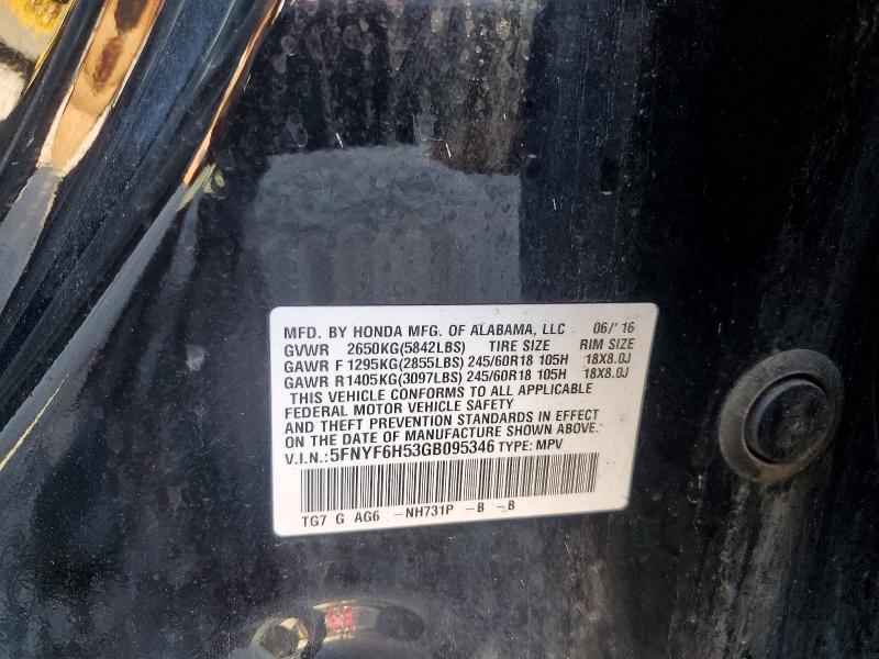 Aukcja sprzedaży 2016 Honda Pilot, vin: 5FNYF6H53GB095346, numer aukcji: 60145316