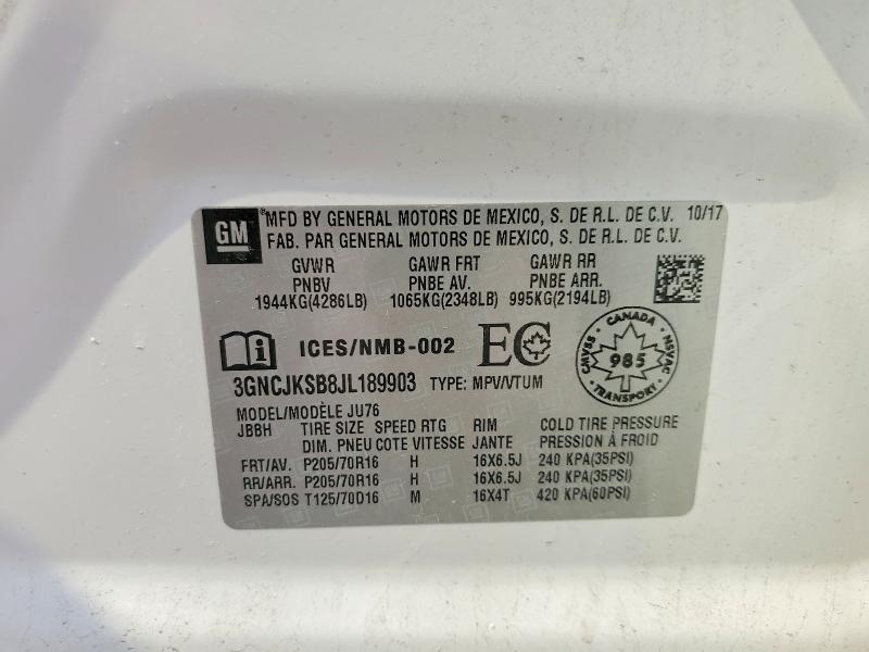 Продажа на аукционе авто 2018 Chevrolet Trax, vin: 3GNCJKSB8JL189903, номер лота: 61415806