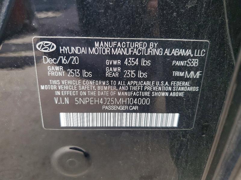 Aukcja sprzedaży 2021 Hyundai Sonata, vin: 5NPEH4J25MH104000, numer aukcji: 59959066