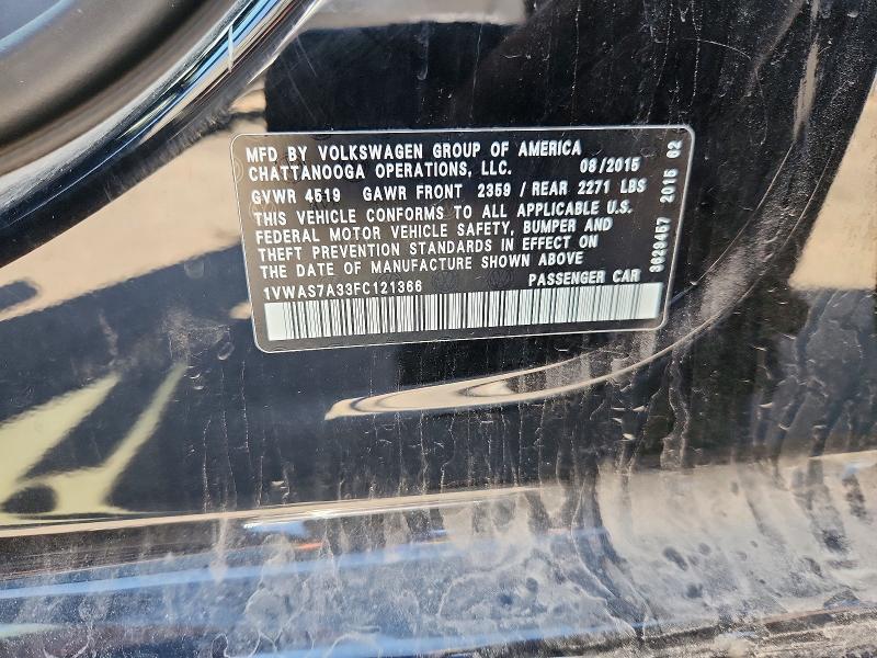 62631426 :رقم المزاد ، 1VWAS7A33FC121366 vin ، 2015 Volkswagen Passat مزاد بيع