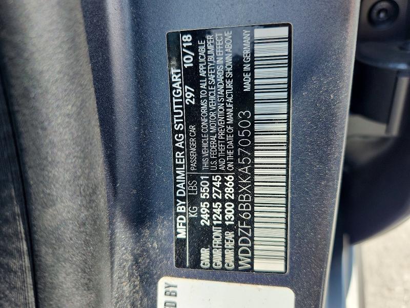 62636696 :رقم المزاد ، WDDZF6BBXKA570503 vin ، 2019 Mercedes-benz E مزاد بيع