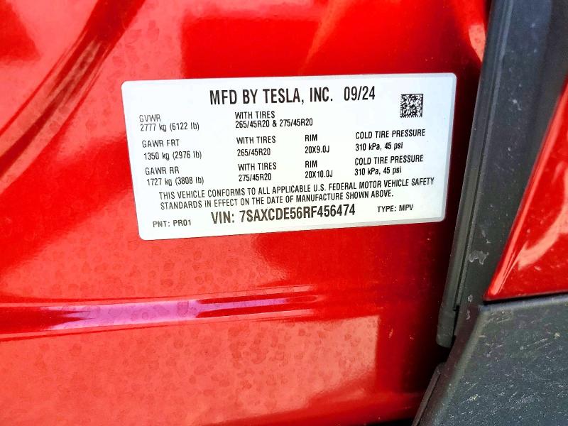 Aukcja sprzedaży 2024 Tesla Model X, vin: 7SAXCDE56RF456474, numer aukcji: 62543146