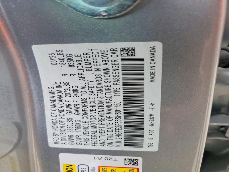 Продаж на аукціоні авто 2025 Honda Civic, vin: 2HGFE2F56SH601150, номер лоту: 61001106