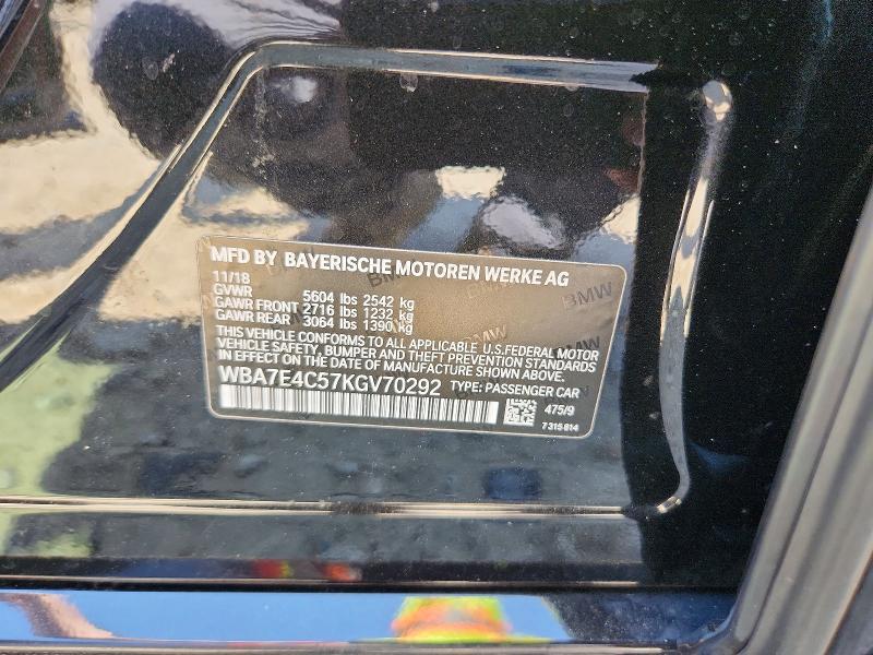 Auction sale of the 2019 Bmw 740, vin: WBA7E4C57KGV70292, lot number: 61570116
