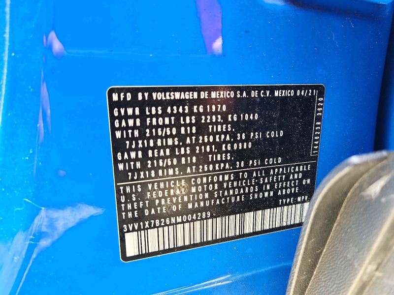 Продаж на аукціоні авто 2022 Volkswagen Taos, vin: 3VV1X7B26NM004289, номер лоту: 60580346