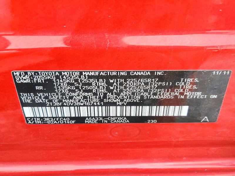 Продажа на аукционе авто 2011 Toyota Rav4, vin: 2T3BF4DV3BW167441, номер лота: 59897306