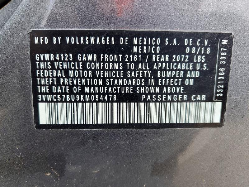 Продаж на аукціоні авто 2019 Volkswagen Jetta, vin: 3VWC57BU9KM094478, номер лоту: 59349056