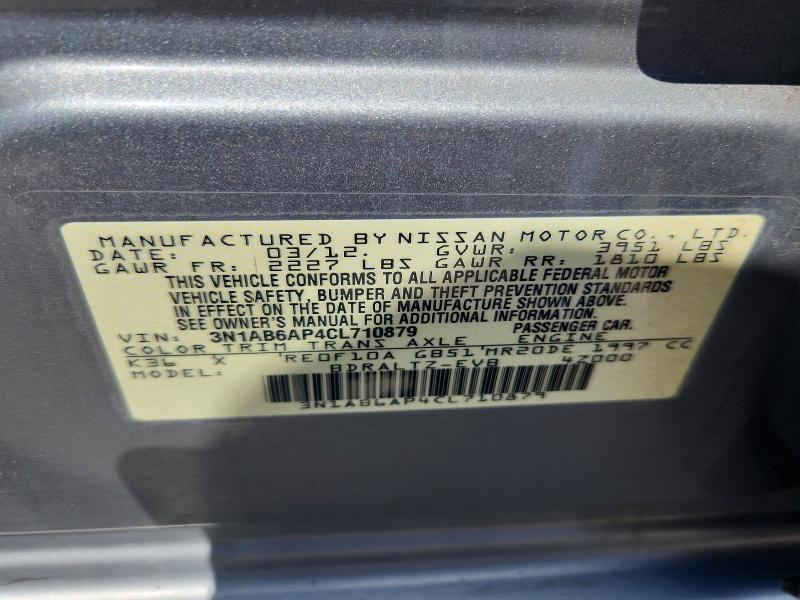 60240046 :رقم المزاد ، 3N1AB6AP4CL710879 vin ، 2012 Nissan Sentra مزاد بيع