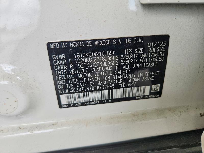 61517056 :رقم المزاد ، 3CZRZ1H70PM727645 vin ، 2023 Honda Hr-v مزاد بيع