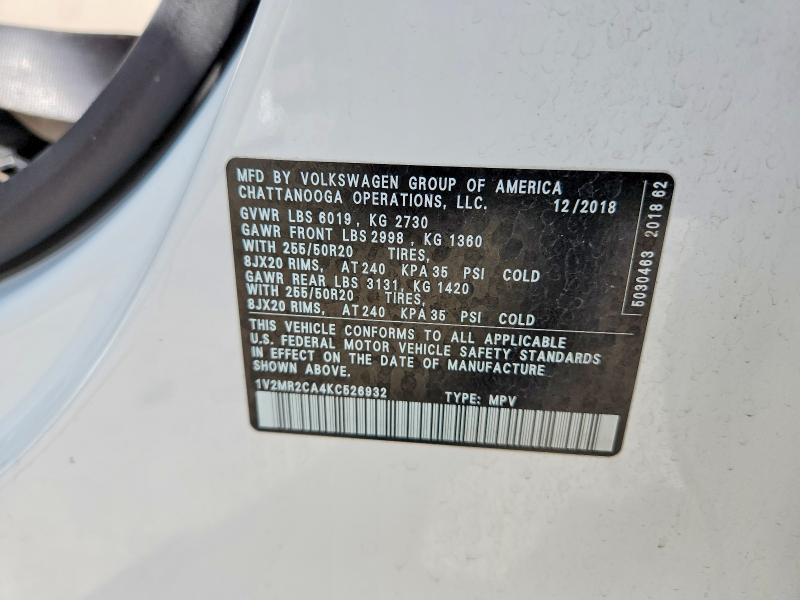 Продаж на аукціоні авто 2019 Volkswagen Atlas, vin: 1V2MR2CA4KC526932, номер лоту: 60211486