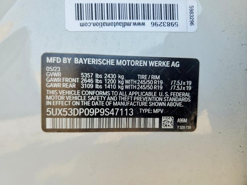 2023 Bmw X3 მანქანა იყიდება აუქციონზე, vin: 5UX53DP09P9S47113, აუქციონის ნომერი: 59016396