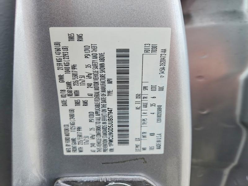 62616516 :رقم المزاد ، 1FMCU9GD5JUB57947 vin ، 2018 Ford Escape مزاد بيع
