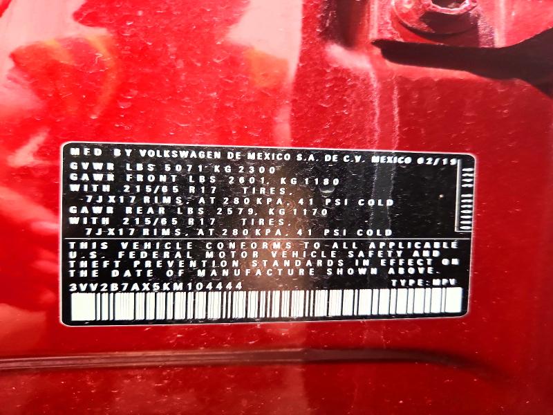 Продажа на аукционе авто 2019 Volkswagen Tiguan, vin: 3VV2B7AX5KM104444, номер лота: 61074196