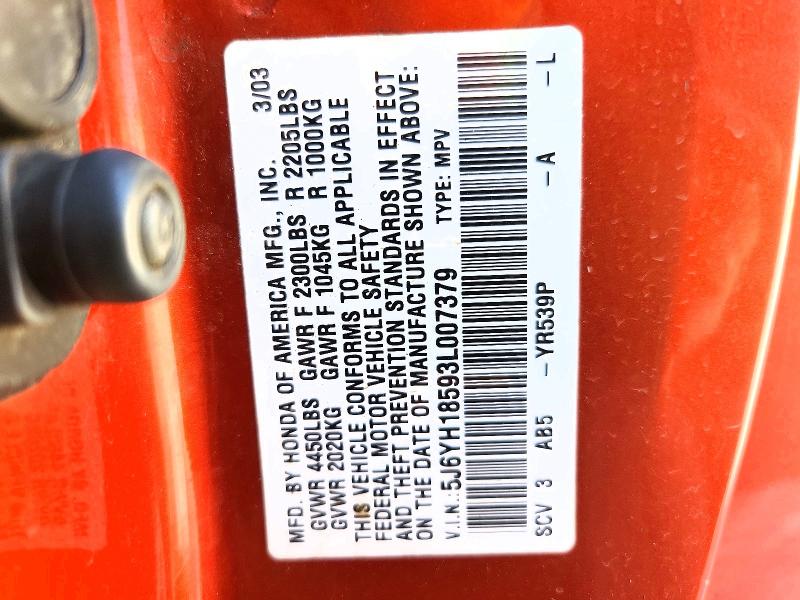 60826556 :رقم المزاد ، 5J6YH18593L007379 vin ، 2003 Honda Element مزاد بيع