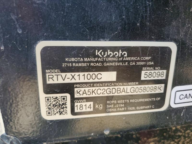 Продаж на аукціоні авто 2020 Kubota Unknown, vin: A5KC2GDBALG058098, номер лоту: 59848466