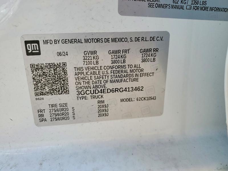Продажа на аукционе авто 2024 Chevrolet Silverado, vin: 3GCUD4ED6RG413462, номер лота: 62691616