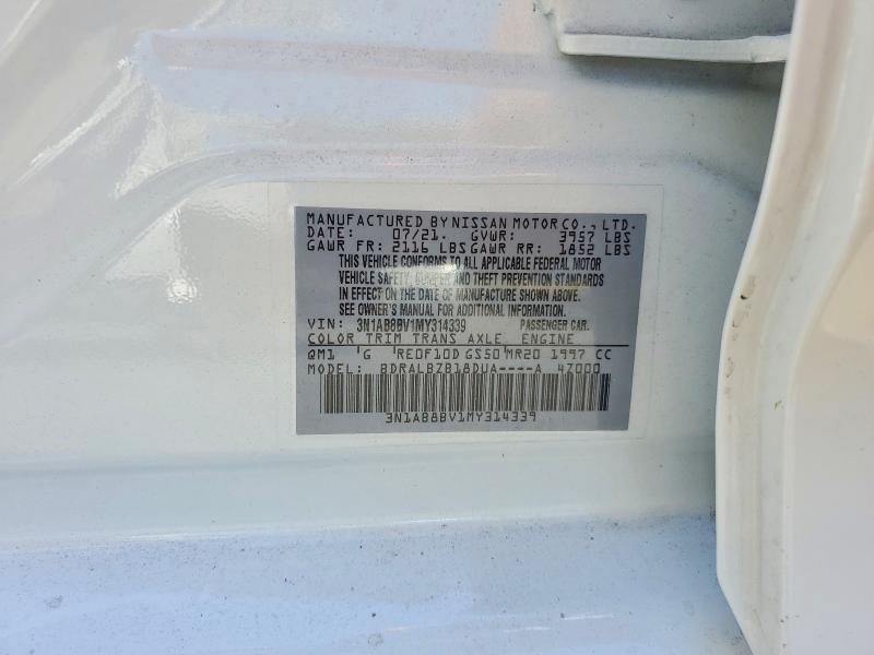 Продаж на аукціоні авто 2021 Nissan Sentra, vin: 3N1AB8BV1MY314339, номер лоту: 60320616