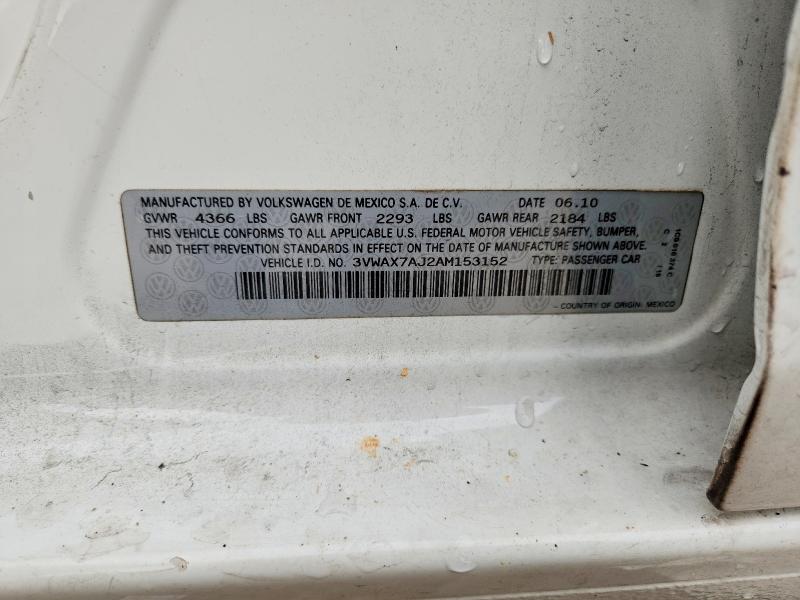 2010 Volkswagen Jetta მანქანა იყიდება აუქციონზე, vin: 3VWAX7AJ2AM153152, აუქციონის ნომერი: 62125936