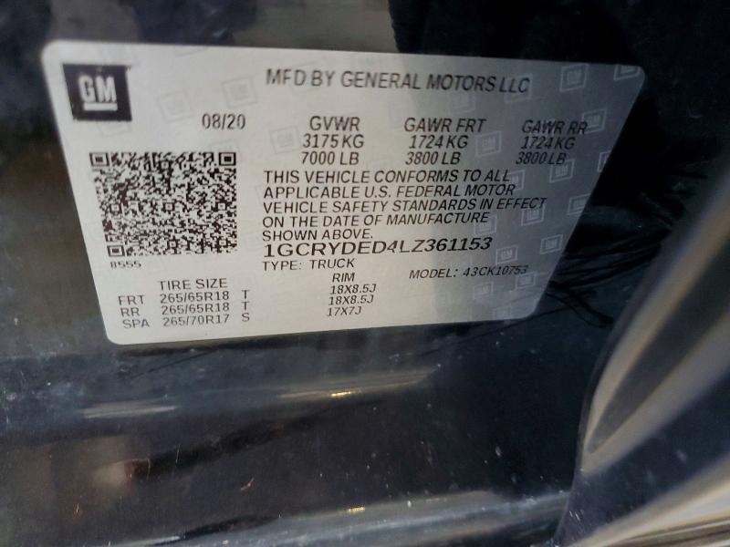 Aukcja sprzedaży 2020 Chevrolet Silverado, vin: 1GCRYDED4LZ361153, numer aukcji: 85619215