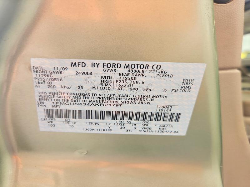 2010 Ford Escape მანქანა იყიდება აუქციონზე, vin: 1FMCU5K34AKB21797, აუქციონის ნომერი: 61752216