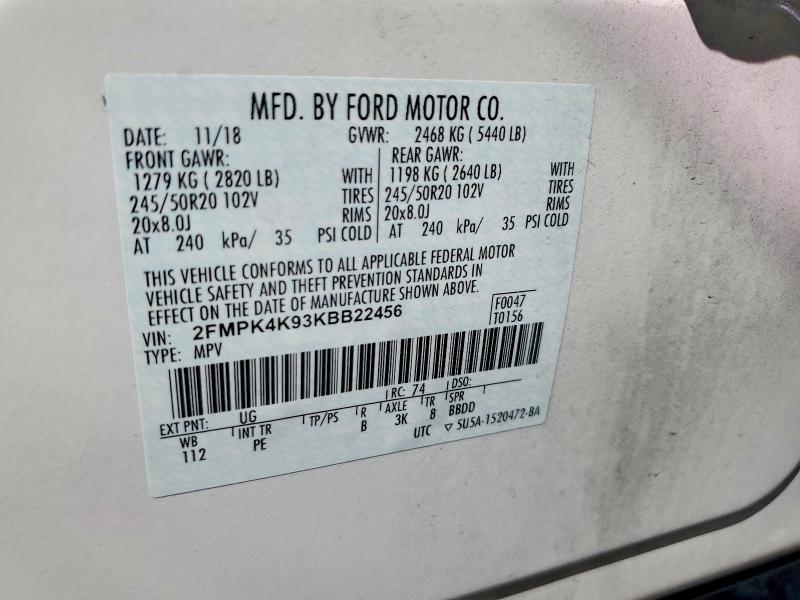 Продажа на аукционе авто 2019 Ford Edge, vin: 2FMPK4K93KBB22456, номер лота: 62473816