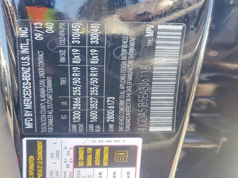 2014 Mercedes-benz Ml მანქანა იყიდება აუქციონზე, vin: 4JGDA5JB5EA306118, აუქციონის ნომერი: 60516296