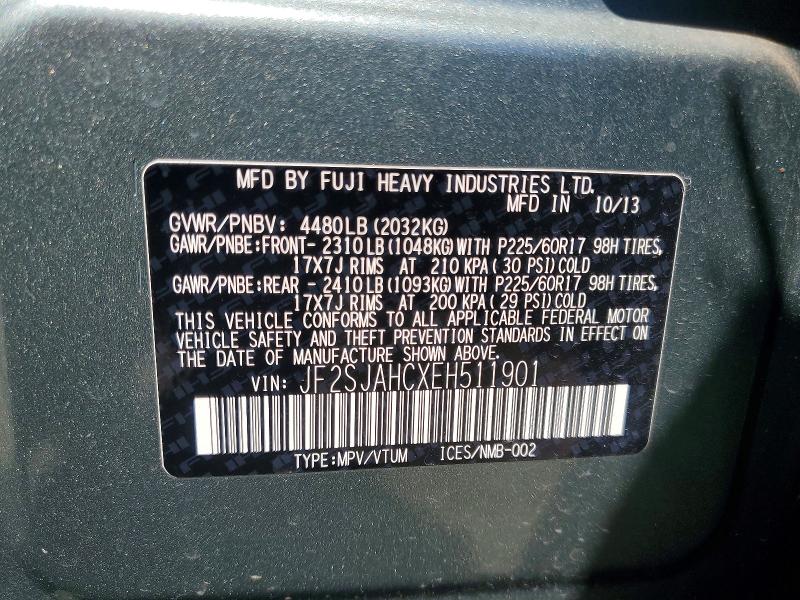 2014 Subaru Forester მანქანა იყიდება აუქციონზე, vin: JF2SJAHCXEH511901, აუქციონის ნომერი: 61764706