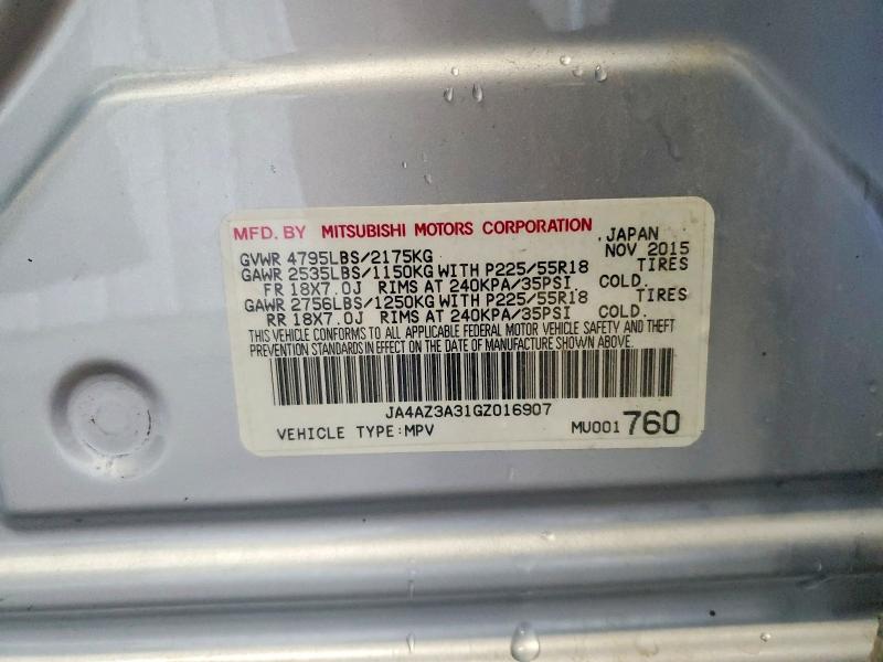 60746886 :رقم المزاد ، JA4AZ3A31GZ016907 vin ، 2016 Mitsubishi Outlander مزاد بيع
