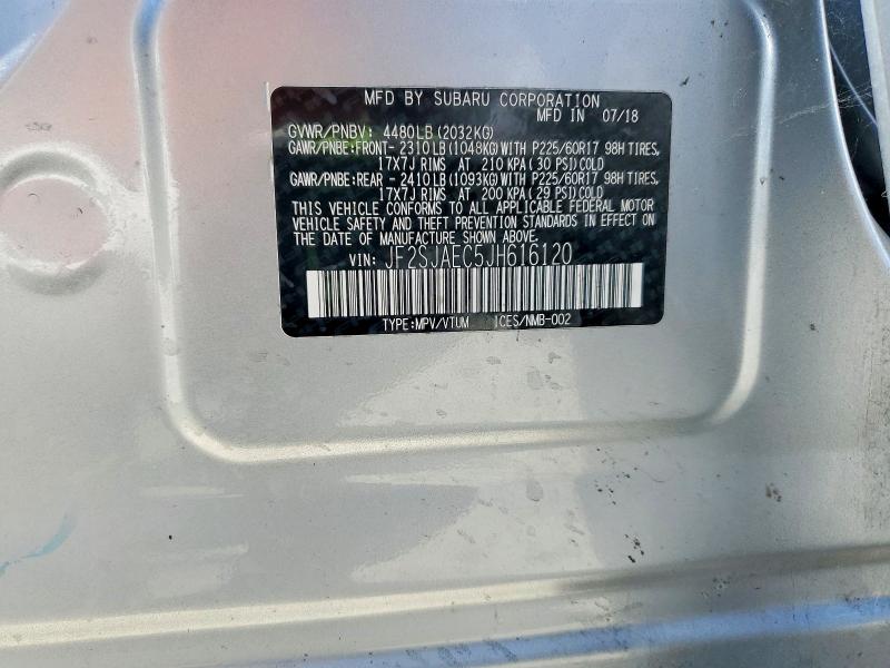 2018 Subaru Forester მანქანა იყიდება აუქციონზე, vin: JF2SJAEC5JH616120, აუქციონის ნომერი: 59744886