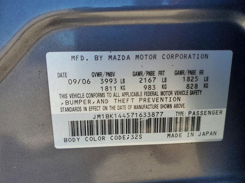 Aukcja sprzedaży 2007 Mazda 3, vin: JM1BK144571633877, numer aukcji: 62062366