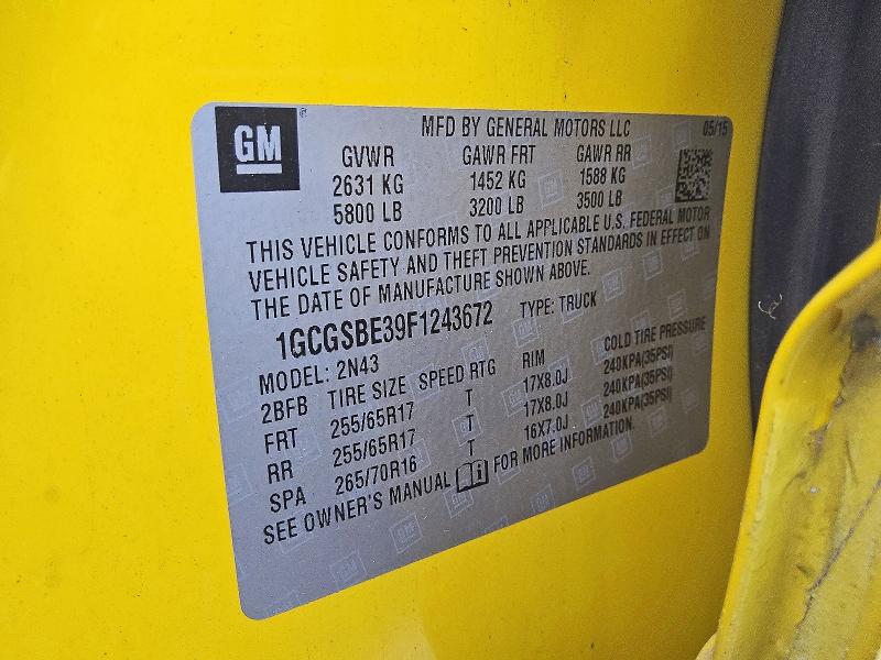 2015 Chevrolet Colorado მანქანა იყიდება აუქციონზე, vin: 1GCGSBE39F1243672, აუქციონის ნომერი: 60529626