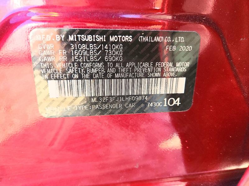 2020 Mitsubishi Mirage მანქანა იყიდება აუქციონზე, vin: ML32F3FJ1LHF09874, აუქციონის ნომერი: 60462526