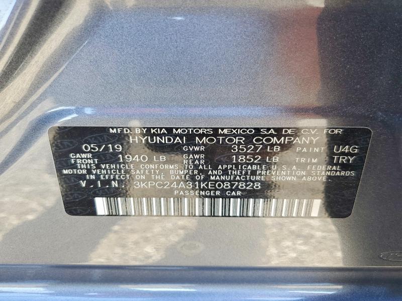 Продаж на аукціоні авто 2019 Hyundai Accent, vin: 3KPC24A31KE087828, номер лоту: 85620545