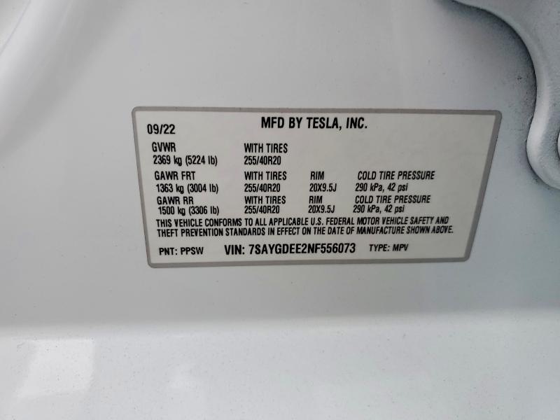 Aukcja sprzedaży 2022 Tesla Model Y, vin: 7SAYGDEE2NF556073, numer aukcji: 59373916