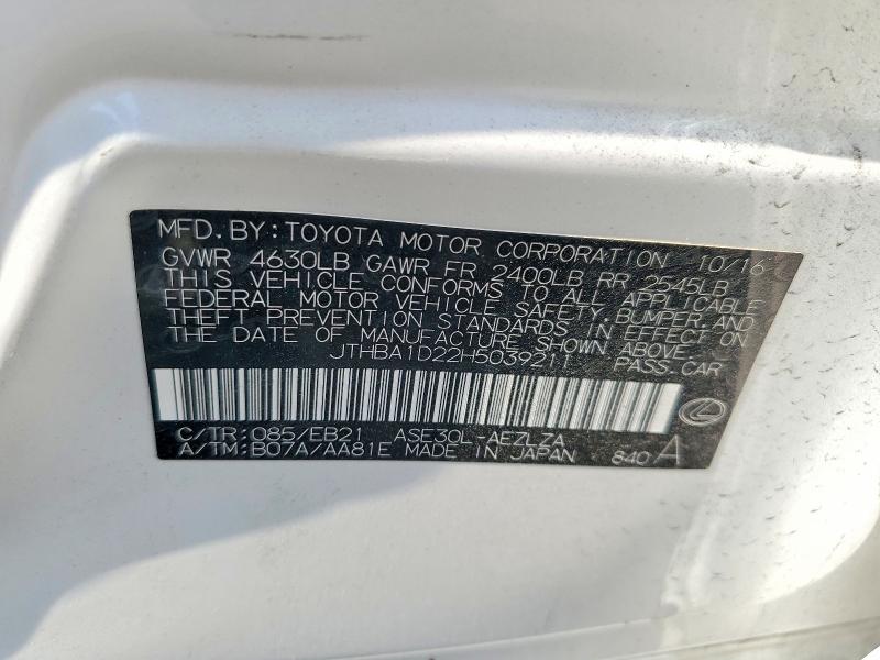 Aukcja sprzedaży 2017 Lexus Is, vin: JTHBA1D22H5039211, numer aukcji: 62511386