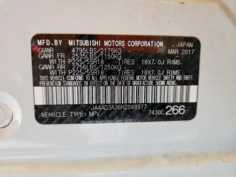 2017 Mitsubishi Outlander მანქანა იყიდება აუქციონზე, vin: JA4AD3A36HZ048977, აუქციონის ნომერი: 62726836