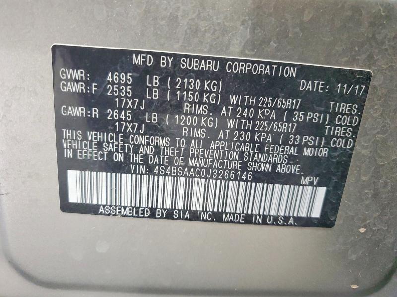 Продаж на аукціоні авто 2018 Subaru Outback, vin: 4S4BSAAC0J3266146, номер лоту: 61697656
