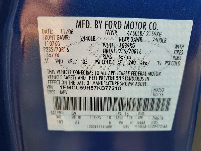 Aukcja sprzedaży 2007 Ford Escape, vin: 1FMCU59H87KB77218, numer aukcji: 60010706