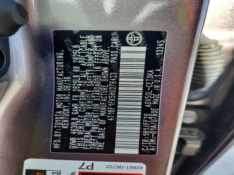 Продажа на аукционе авто 2017 Toyota Camry, vin: 4T1BF1FK5HU276423, номер лота: 61308776