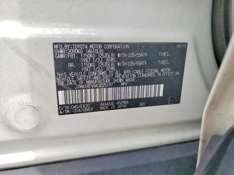 60707866 :رقم المزاد ، JTMA1RFV6KJ025197 vin ، 2019 Toyota Rav4 مزاد بيع
