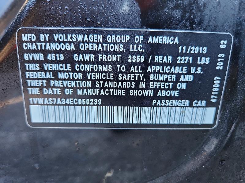 59350366 :رقم المزاد ، 1VWAS7A34EC050239 vin ، 2014 Volkswagen Passat مزاد بيع