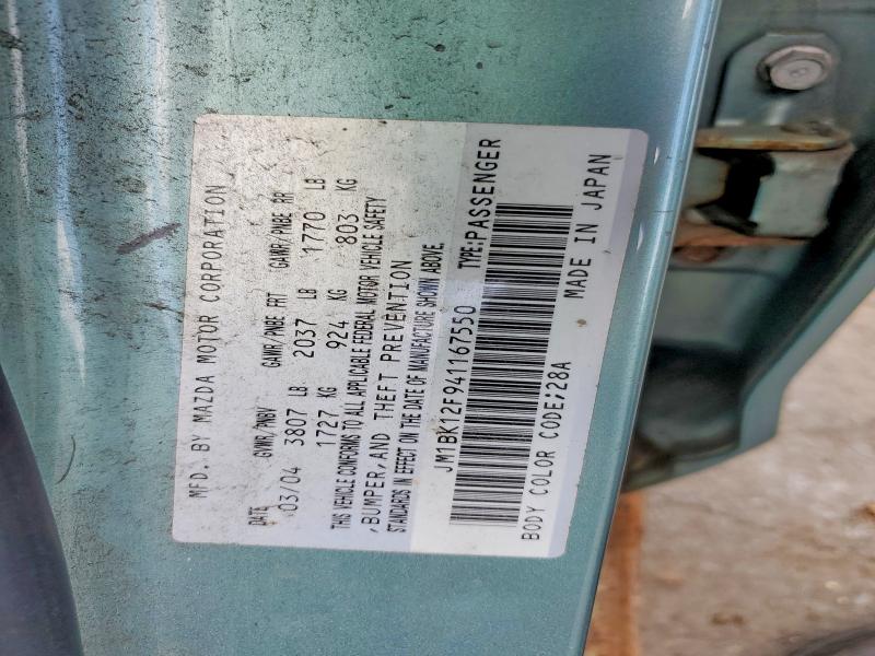 2004 Mazda 3 მანქანა იყიდება აუქციონზე, vin: JM1BK12F941167550, აუქციონის ნომერი: 62840776