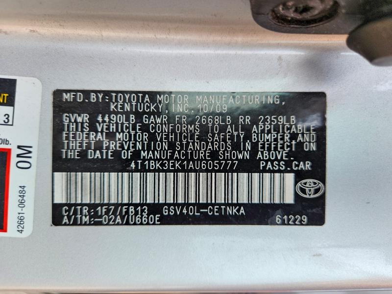 Aukcja sprzedaży 2010 Toyota Camry, vin: 4T1BK3EK1AU605777, numer aukcji: 60930156