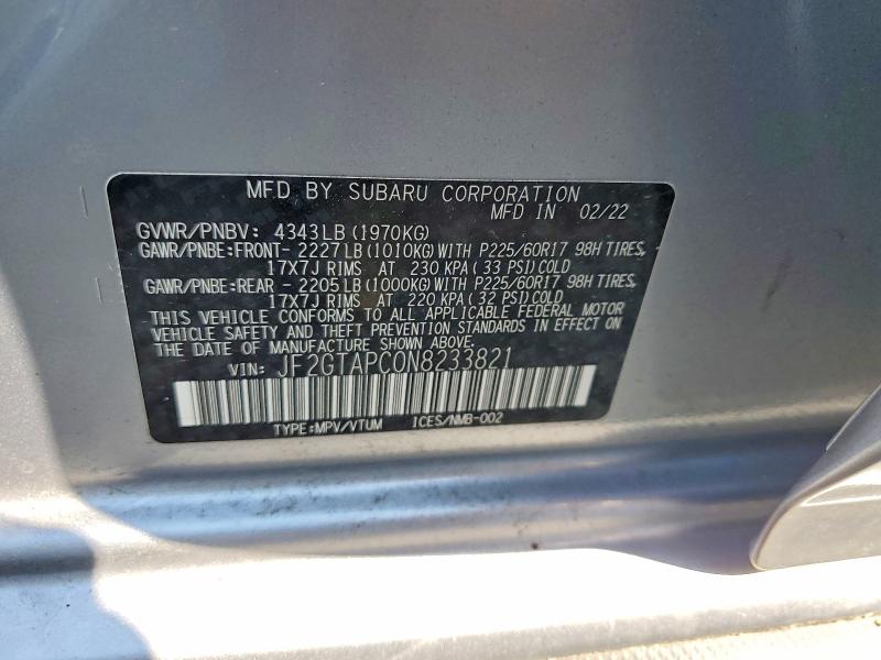 2022 Subaru Crosstrek მანქანა იყიდება აუქციონზე, vin: JF2GTAPC0N8233821, აუქციონის ნომერი: 63009736