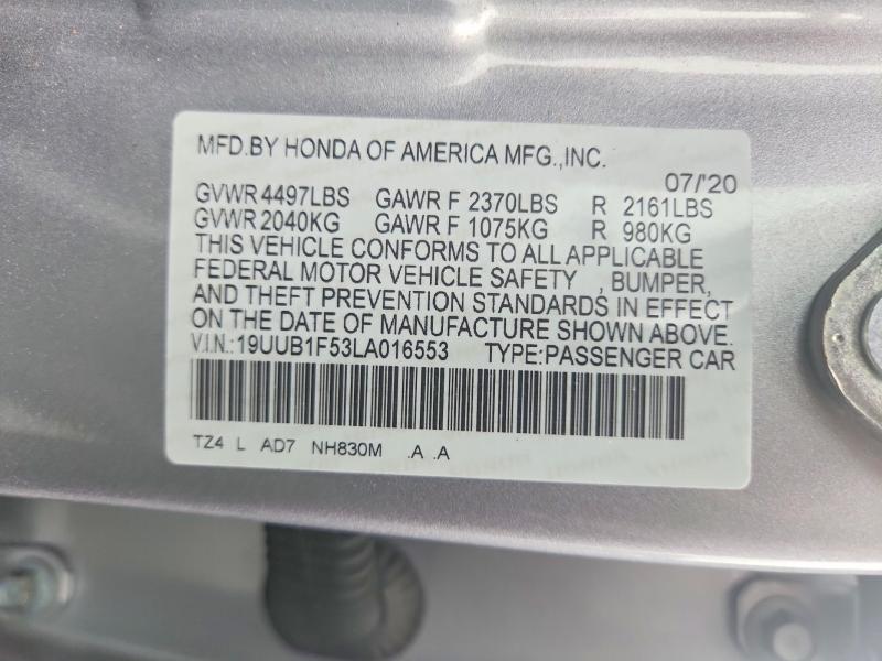 2020 Acura Tlx მანქანა იყიდება აუქციონზე, vin: 19UUB1F53LA016553, აუქციონის ნომერი: 59774936