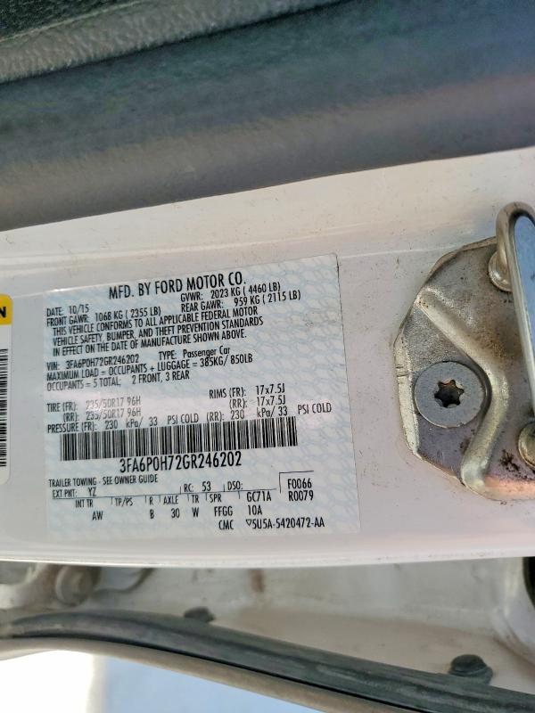60790576 :رقم المزاد ، 3FA6P0H72GR246202 vin ، 2016 Ford Fusion مزاد بيع
