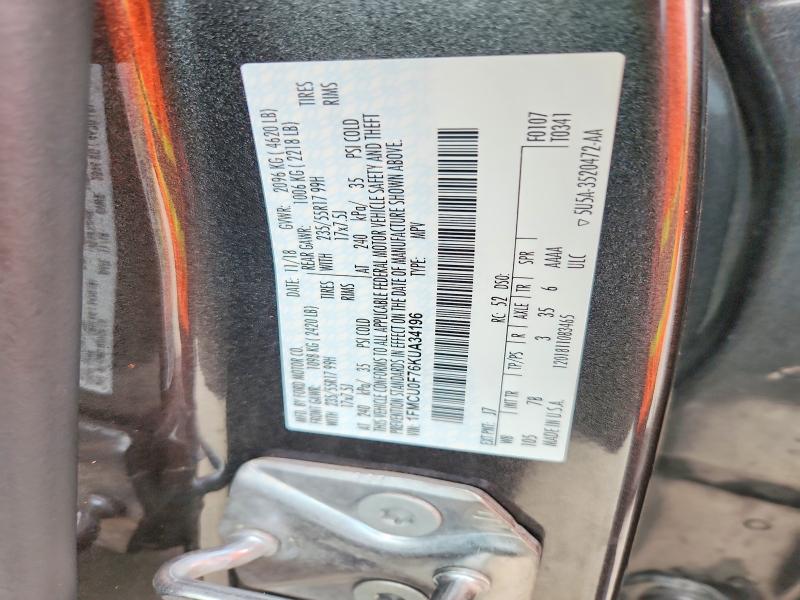 63130926 :رقم المزاد ، 1FMCU0F76KUA34196 vin ، 2019 Ford Escape مزاد بيع