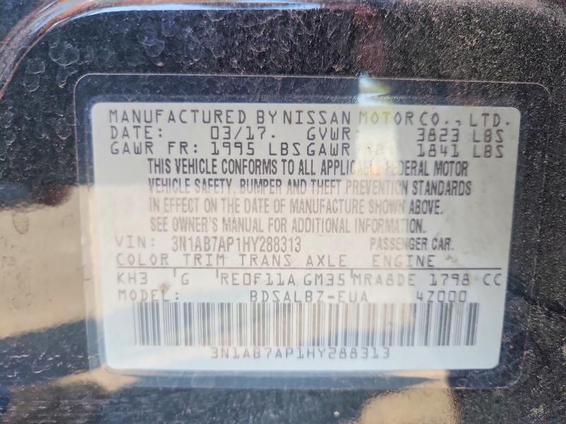 2017 Nissan Sentra მანქანა იყიდება აუქციონზე, vin: 3N1AB7AP1HY288313, აუქციონის ნომერი: 62270696