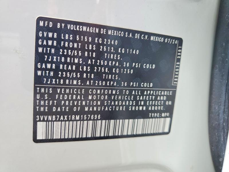 2024 Volkswagen Tiguan მანქანა იყიდება აუქციონზე, vin: 3VVNB7AX1RM157696, აუქციონის ნომერი: 59104176