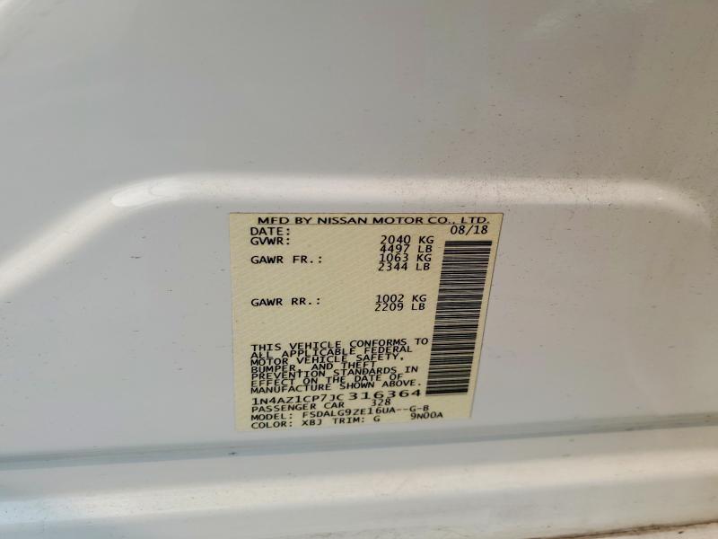 Aukcja sprzedaży 2018 Nissan Leaf, vin: 1N4AZ1CP7JC316364, numer aukcji: 60655046